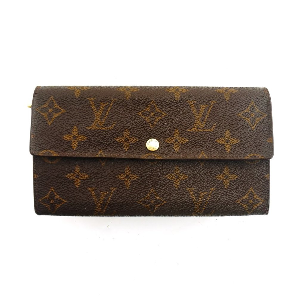 Authentic LOUIS VUITTON LV Monogram Canvas Leather Sarah Long Checkbook Wallet